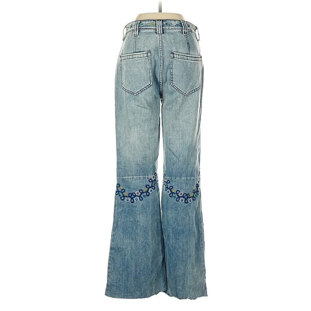 Free People Embroidered Denim Star & Floral Flared Leg High Rise Jeans | Boho 25 - Picture 8 of 16